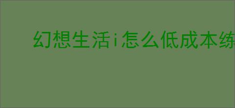 幻想生活i怎么低成本练级