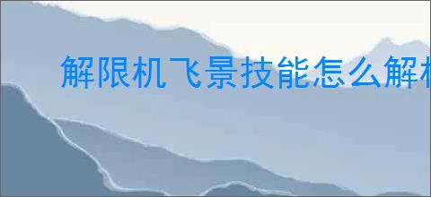 解限机飞景技能怎么解析